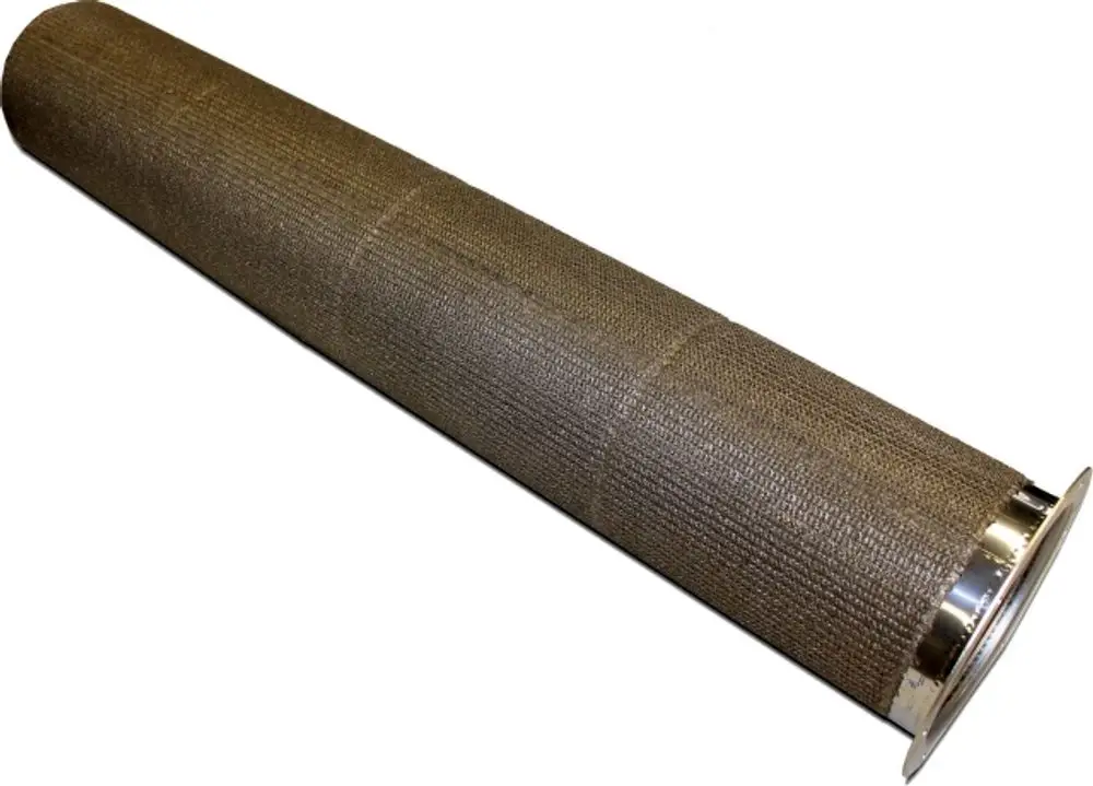 Rundes Gewebe für Heizgeräte, gefertigt aus Materialien von Wolf, mit einer strukturierten Oberfläche und einem Metallrand. Ideal für den Einsatz in Heizsystemen.